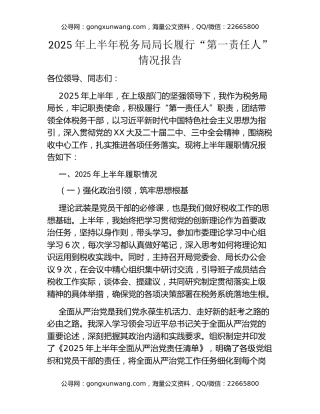 2025年上半年税务局局长履行“第一责任人”情况报告 (2)