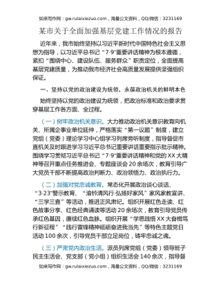某市关于全面加强基层党建工作情况的报告