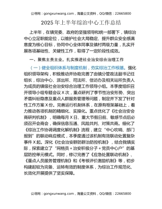 2025年上半年综治中心工作总结