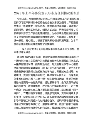2025年上半年落实意识形态责任制情况的报告