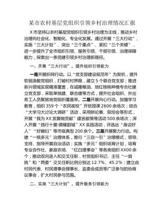 某市农村基层党组织引领乡村治理情况汇报