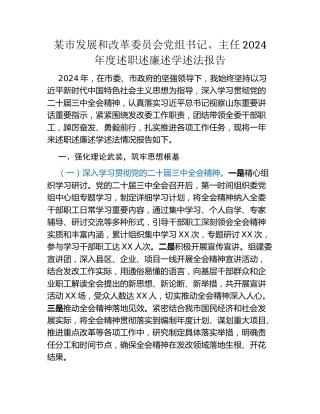 某市发展和改革委员会党组书记、主任2024年度述职述廉述学述法报告