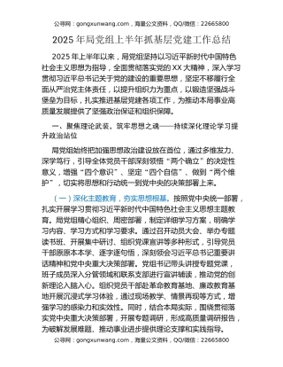 2025年局党组上半年抓基层党建工作总结