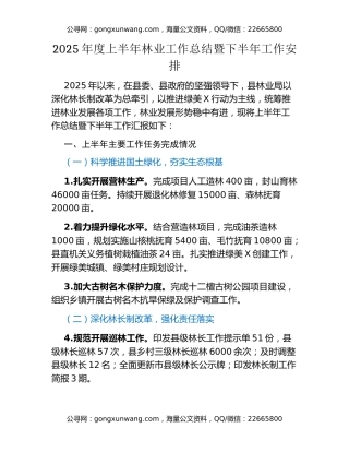 2025年度上半年林业工作总结暨下半年工作安排