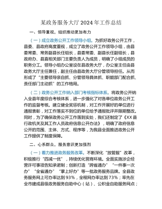 某政务服务大厅2024年工作总结