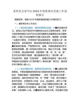 某村党支部书记2024年度抓基层党建工作述职报告