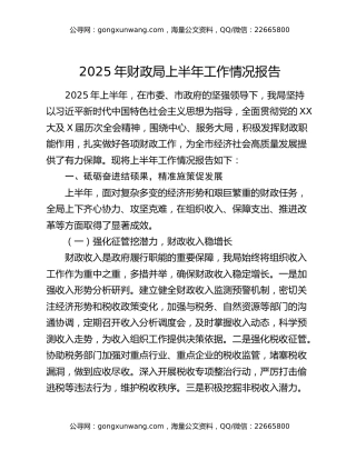 2025年财政局上半年工作情况报告