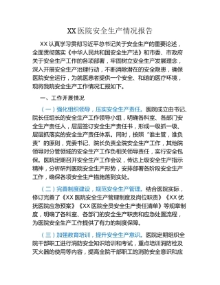 某某医院安全生产情况报告