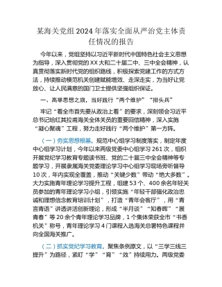 某海关党组2024年落实全面从严治党主体责任情况的报告