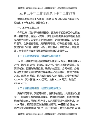 xx乡上半年工作总结及下半年工作打算