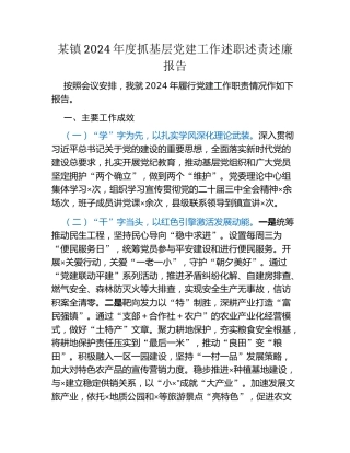 某镇2024年度抓基层党建工作述职述责述廉报告