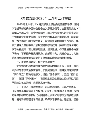 xx党支部2025年上半年工作总结