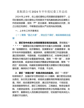 某集团公司2024年半年度纪委工作总结