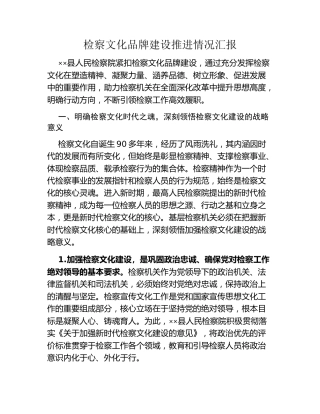 检察文化品牌建设推进情况汇报