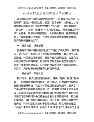 xx县农村基层党组织建设情况报告