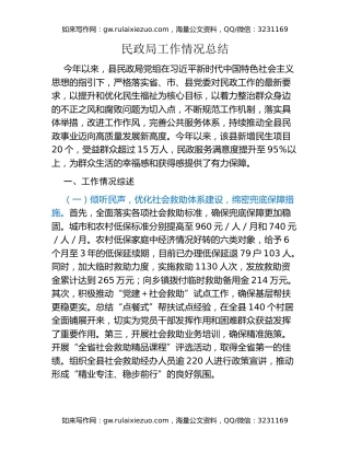 民政局工作情况总结