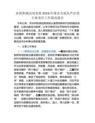 水利和湖泊局党组2024年落实全面从严治党主体责任工作情况报告