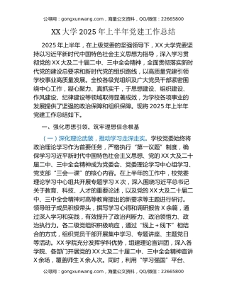 XX大学2025年上半年党建工作总结