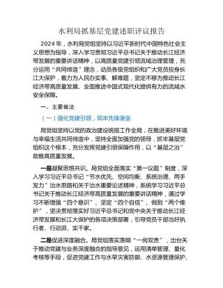水利局抓基层党建述职评议报告