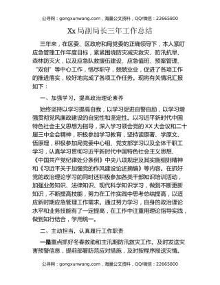 Xx局副局长三年工作总结