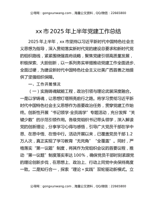 xx市2025年上半年党建工作总结