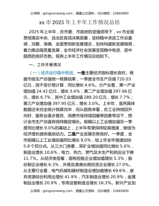 xx市2025年上半年工作情况总结