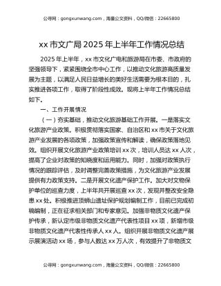 xx市文广局2025年上半年工作情况总结