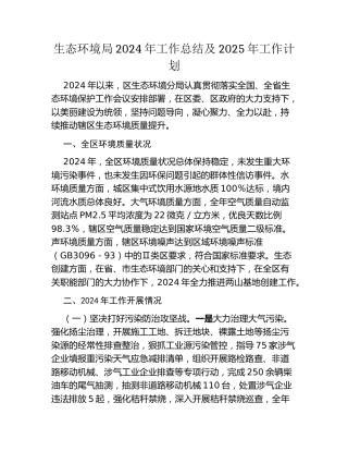 生态环境局2024年工作总结及2025年工作计划