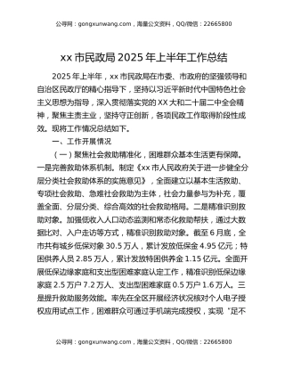 xx市民政局2025年上半年工作总结