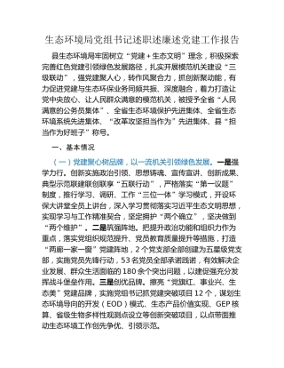 生态环境局党组书记述职述廉述党建工作报告
