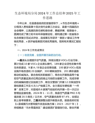 生态环境局分局2024年工作总结和2025年工作思路
