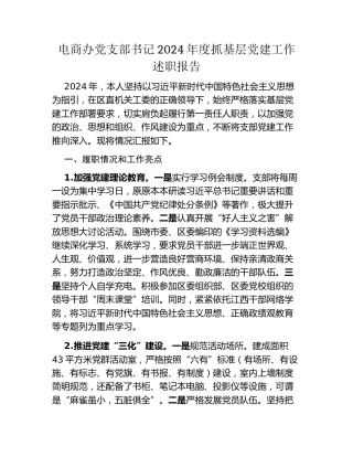 电商办党支部书记2024年度抓基层党建工作述职报告