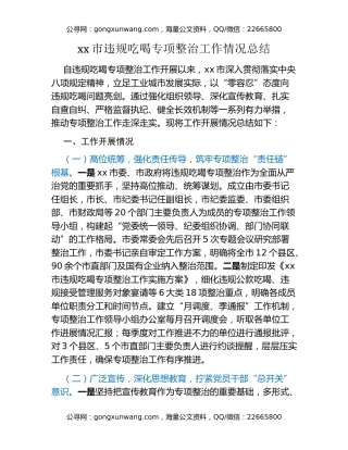xx市违规吃喝专项整治工作情况总结 (2)