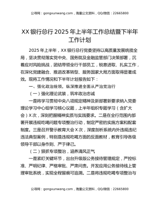 xx银行总行2025年上半年工作总结暨下半年工作计划