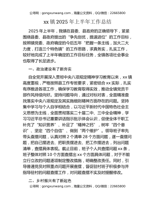 xx镇2025年上半年工作总结 (2)