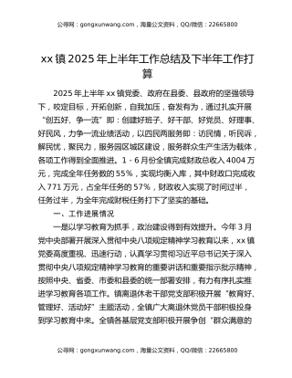 xx镇2025年上半年工作总结及下半年工作打算