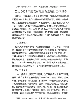 X区2025年度农村危房改造项目工作报告