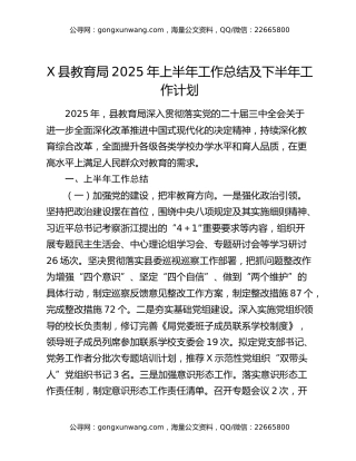 x县教育局2025年上半年工作总结及下半年工作计划