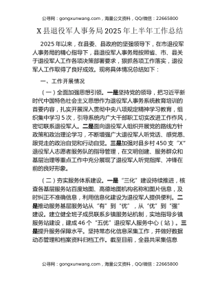 X县退役军人事务局2025年上半年工作总结