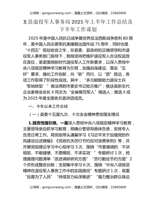 X县退役军人事务局2025年上半年工作总结及下半年工作谋划
