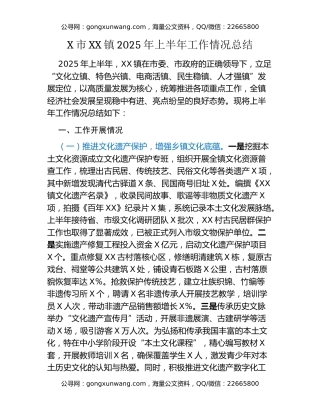 X市XX镇2025年上半年工作情况总结 (2)