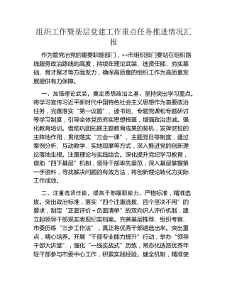 组织工作暨基层党建工作重点任务推进情况汇报