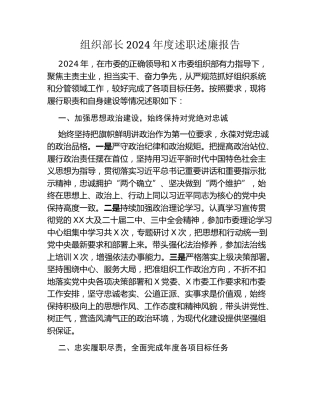 组织部长2024年度述职述廉报告