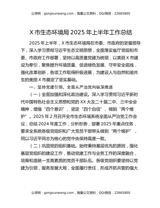 x市生态环境局2025年上半年工作总结