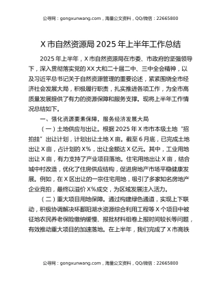x市自然资源局2025年上半年工作总结