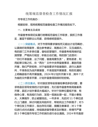 统筹规范督查检查工作情况汇报