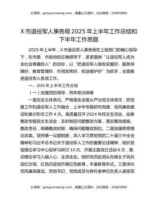 x市退役军人事务局2025年上半年工作总结和下半年工作思路