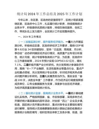 统计局2024年工作总结及2025年工作计划