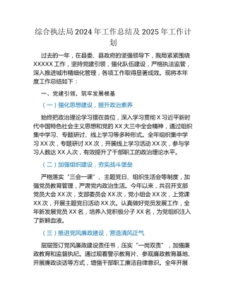 综合执法局2024年工作总结及2025年工作计划