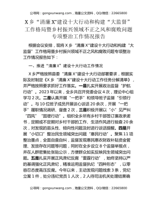 “清廉X”建设十大行动和构建“大监督”工作格局暨乡村振兴领域不正之风和腐败问题专项整治工作情况报告